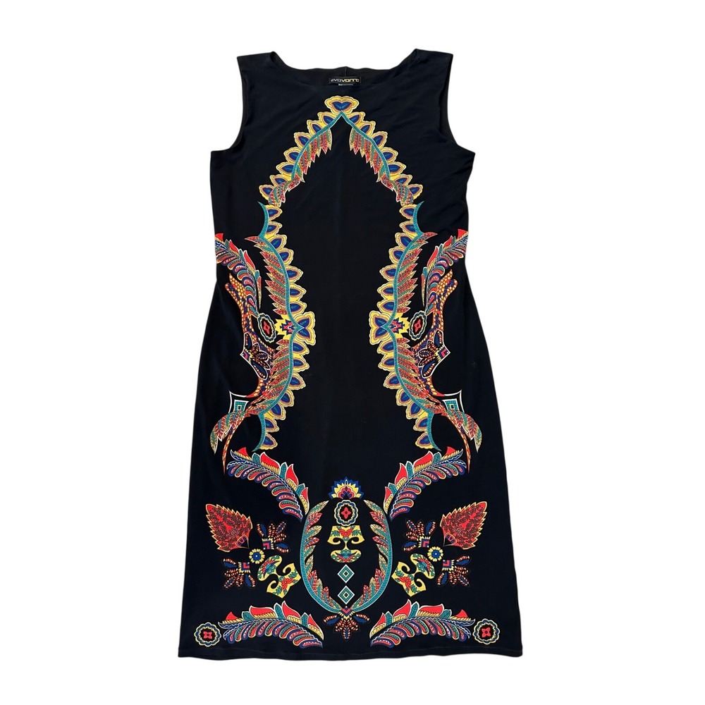 Evovorro Black Sleeveless Dress Womens Size L Colorful Tribal Midi Y2K vintage‎